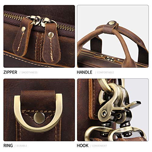 Augus Leather Briefcase for Men, 16 Inch, Full-Grain Leather, YKK Zipper - color: Coffee