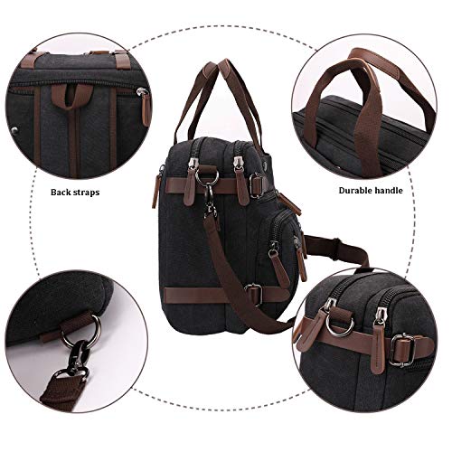 CROCOD 3 In 1 Canvas Convertible Laptop Bag for Men Women, 17.3 inch Laptop Messenger Bag Work Briefcase, Computer Shoulder Bag for Travel Business Office (17.3 Inch, Black) - color: Black