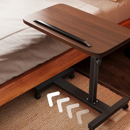 Hospital Bed Table On Wheels Adjustable Movable and Adjustable Bedside Table with Stopper Reversible C-Shaped Sofa Office Side Table for Living Room, Hospital(Brown,50 * 30cm) - color: Brown, size: 50*30cm