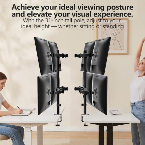 WALI Quad Monitor Desk Mount, 4 Monitor Stand Fits Heavy Duty Computer Screen up to 27 inch, Full Adjustable Arm Holds up to 22 lbs per Arm (M004), Black - size: 13"-27", style: Quad