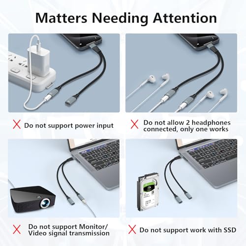 USB C to Dual USB Type C Female Splitter Cable Earphone Adapter Type C OTG Splitter with Data Transfer Compatible with iPad Pro, iPad Air 7/6/5, MacBook, iPhone 17/16/15, Galaxy S25/S24/S23, Pixel 9