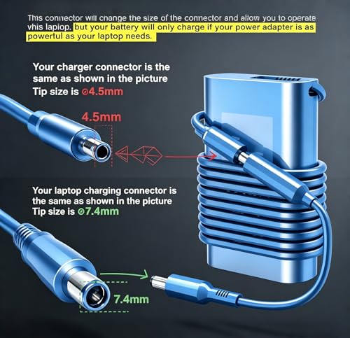Power Adapter 4.5mm Female to 7.4mm Male Tip Adapter Converter Cable for Dell Laptop Power Supply (for 45W/65W/90W Power), 4.5mm to 7.4mm - size: 4.5mm to 7.4mm