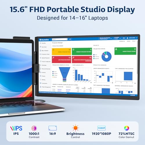 HONGO Portable Studio Display 15.6" FHD IPS 1080P Monitor — Laptop Screen Extender & Phone/Pad Mount for 14–16" Laptops, Turn Phone into Webcam + Keyboard Control (Third‑Party App Required) - color: A1-15.6"Extender-Black