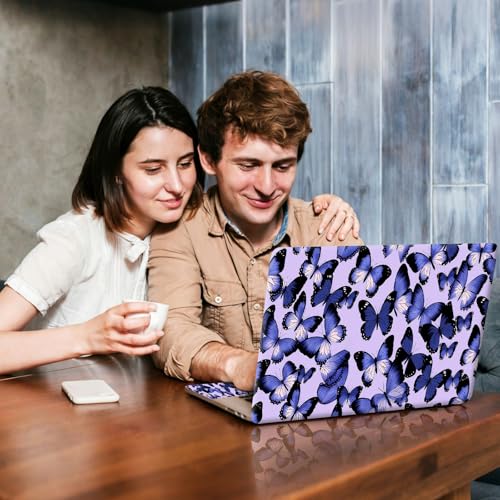 Universal Laptop Skin Sticker Decal, Compatible with MacBook HP Dell Lenovo 12"-15.6", Reusable Vinyl Notebook Cover 3PCS Set, High-Recognition Film-Blue Butterflies on Lavender - color: Blue Butterflies on Lavender