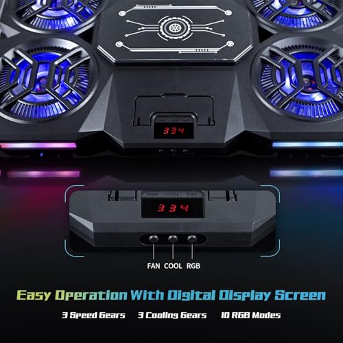Laptop Cooling Pad with Thermoelectric Cooler and 4 Fans, Powerful Laptop Cooler, Independent Control, Multi-Gear Adjustment, RGB, 14-21 Inch Laptop Stand (Laptop Cooling Pad)