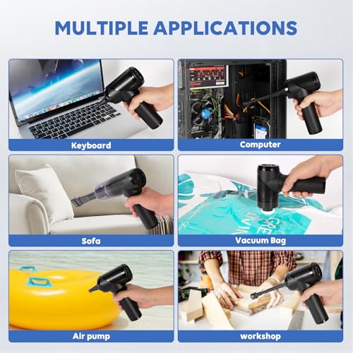 TOBTOS Powerful Keyboard Cleaner, Compressed Air Duster, Blower and Vacuum 3-in-1, USB Rechargeable Electric Air Duster for Car, Computer, Home and Office Dust Cleaning