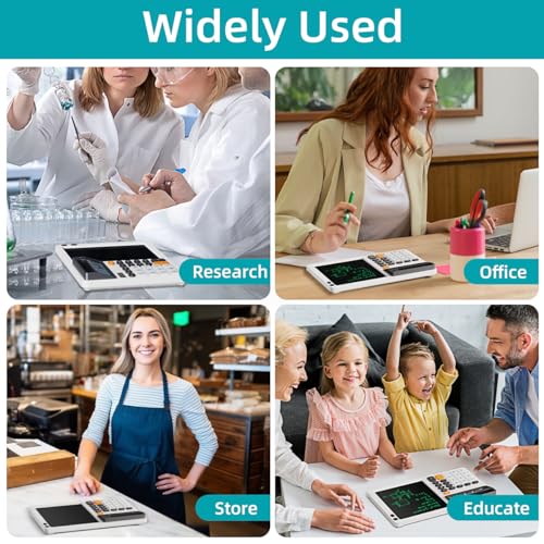 Solar Desk Calculator with 7.5 inc LCD Writing Membrane, 15° Tilt for Easy Reading, Integrated Phone Stand, Voice & Silent Modes, Anti-Slip Pads for Stability, Ideal for Office & Study Use