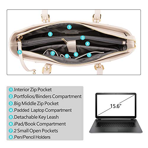 LOVEVOOK Laptop Bag for Women, Structured Leather Computer Bag, Professional Work Tote Purse, Teacher/Attorney's Choice, Light-Pink - color: Light-pink