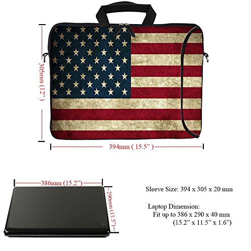 Meffort Inc 15.6 Inch Neoprene Laptop Bag – Water Resistant, Reinforced Zipper, Adjustable Shoulder Strap, Extra Side Pocket, Fits 15 to 15.6 Inch Laptops - USA Flag - color: Usa Flag