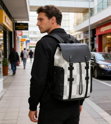 KingTo Luxury Anti Theft Laptop Backpack for Men, Waterproof Travel Bag | Laptop-ready business layout, anti-theft design and waterproof claim support office commute, travel and campus use - color: B-white