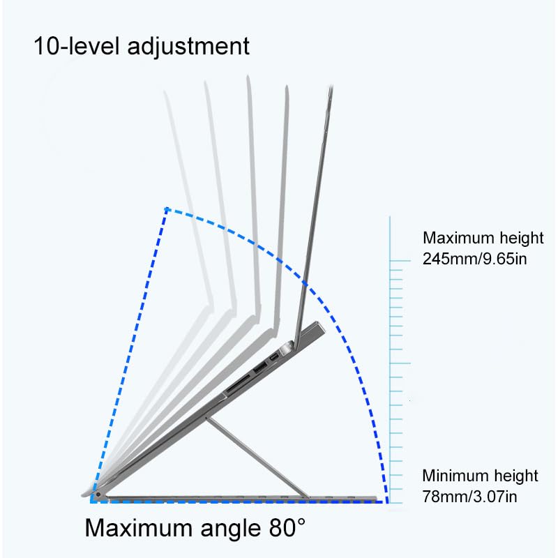 Aluminum Laptop Stand for Desk, Foldable Ventilated Cooling Notebook Stand, Adjustable Portable Laptop Holder, Compatible with 11" - 17.3" MacBook Pro Air, HP and Other laptops(Silver)