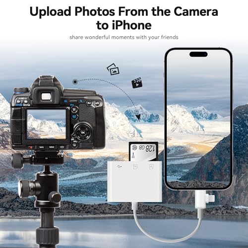SD Card Reader for iPhone iPad, Micro SD Card Reader Memory Card Reader with USB Adapter Plug and Play Trail Game Camera Card Viewer Supports SD and TF Card No App Required - color: Paper white