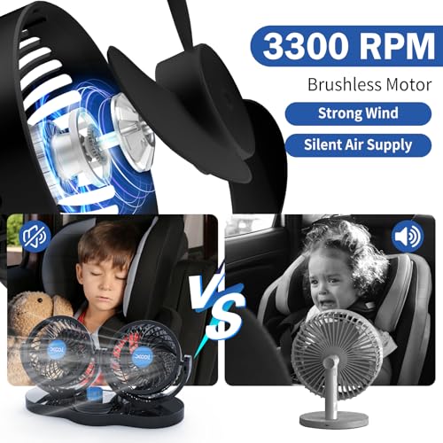 XOOL Car Fan 12V Portable Auto Cooling Fan with Cigarette Lighter Plug, 360° Rotatable High Power Vehicle Fan for Truck SUV RV - size: Cigarette Dual Fan - Front (Enhanced)