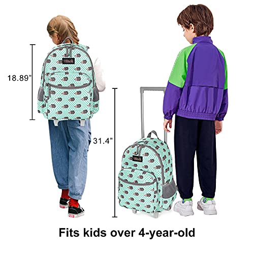 Tilami Rolling Backpack 18 inch Double Handle Wheeled Boys Girls Travel School Children Luggage Toddler Trip - color: Hedgehog Green