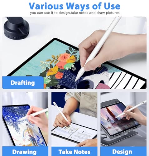 Stylus Pen for iPad A16 11th/10th Palm Rejection & Fast Charging Stylus Pen 2025-2018 Stylus Pencil for Apple iPad 11th/A16/10/9/8/7/6th,Pro 12.9/11/13 inch M4,Air M2/M3/5/4/3,Mini A17/5th/6th - color: White