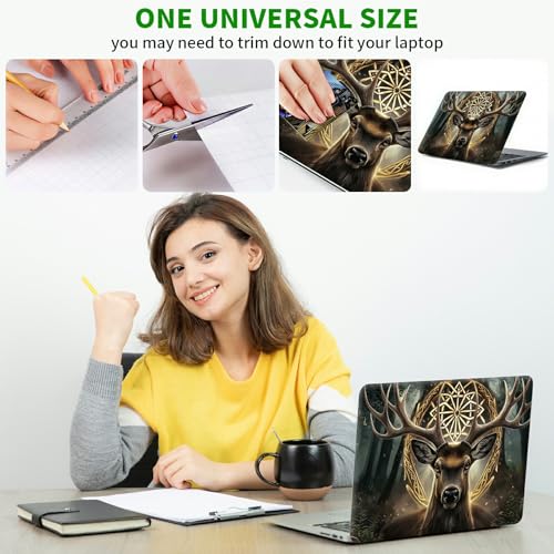 Laptop Skin Sticker Decal, Universal Protective Cover Fit 12 13 14 15.6 Inch Notebook, Reusable Water-Resistant Vinyl Decal w/ 2 Wrist Pads for Business Travel Office, Art Deer Head - color: Art Deer Head