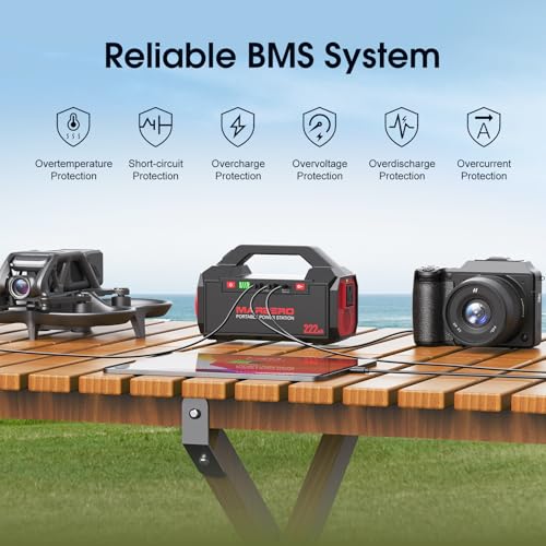 MARBERO Portable Power Station 222Wh Battery Pack 100W (150W Surge) Power Bank Flashlight High Lumens Fast Charging Power Bank with AC Outlet for Outdoor Camping Hurricane Backup Emergencies - color: Red