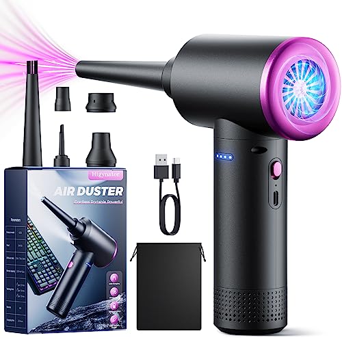 Higynator Compressed air Duster - 3 Gear Adjustable 100000RPM Electric with LED Light, Cordless Blower for Computer Keyboard Car Cleaning Kit 9000mAh Rechargeable Dust Remover, Black (AD36)