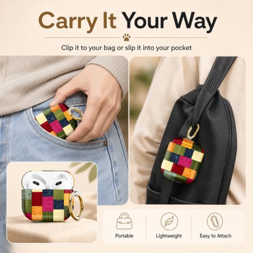 Compatible with AirPod 4 Case 2024, Cute Hard Plastic Protective Cover for Airpod 4th Generation Women, Shockproof Shell Skin with Gold Ring Keychain,Colorful Geometric - color: Colorful Geometric