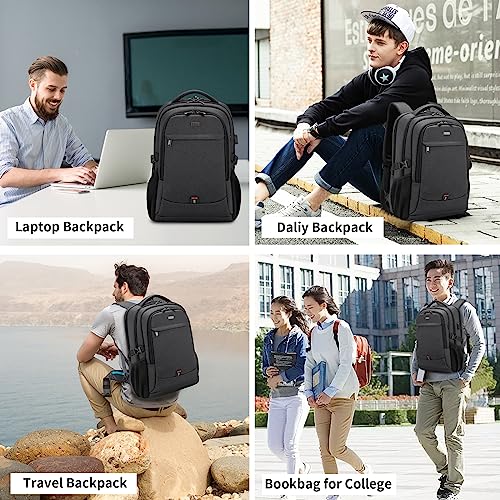 17 Inch Laptop Backpack for Travel Water Resistant College Backpack for Men/Women Laptop Bag with USB Charging Port,Black - color: Black
