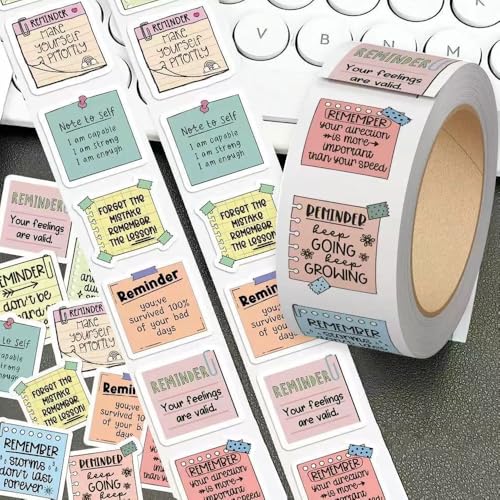 500Pcs Motivational Reminder Sticker Roll, Positive Affirmation Encouraging | Quote Stickers for Notebooks, Planners, Envelopes Cup Sealing Decorative Journal Stickers for Adults Teens Office Supplies - style: Reminder