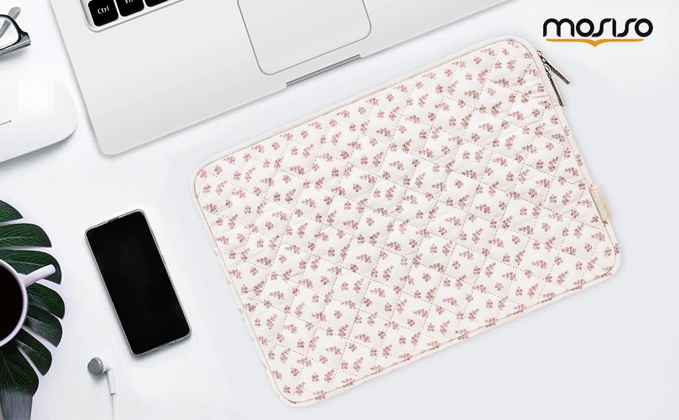 MOSISO Laptop Case 16 inch, 15-15.6 inch Puffy Laptop Sleeve Bag Compatible with MacBook Pro 16 M5 M4 M3 M2 M1, HP Acer Dell Lenovo ASUS, Elegant Little Blossom Square Quilted Bag&Small Case, Pink - color: Pink, size: 16 inch
