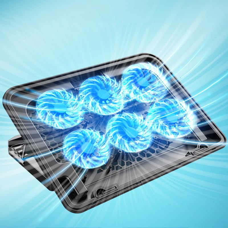 Laptop Cooling Pad, Cooler with 6 Core High Speed Mute Fan, Applicable to 18 inches Notebook Gaming Laptop Computer, Five Level Angle Adjustment Quick Cooling Low Noise (Smart LCD Displays Mute)