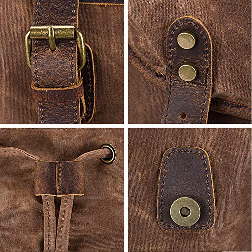 WUDON Leather Backpack for Men, Waxed Canvas Shoulder Rucksack Carry-On Travel Backpack - color: Coffee-oversize