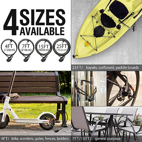 MARQUE Bike Lock with Key – 3/8” (4Ft, 7Ft, 15Ft, 25Ft) Straight Cable Locks with Keys, Anti-Theft Security Cable for Bicycles, Scooters, Kayaks, Paddle Boards, Gates - color: 4 FT