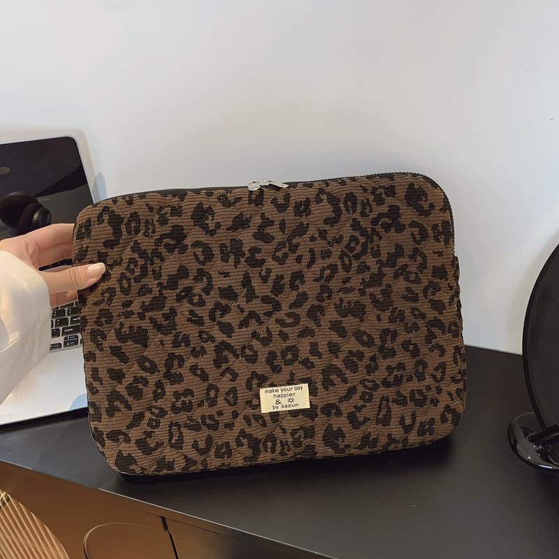 Cute Bow Puffy Laptop Sleeve 13-15 Inch Cute Quilted Laptop Protective Case Padded Bow Computer Sleeve for MacBook (Leopard Coffee, 13inch) - color: Leopard Coffee, size: 13inch