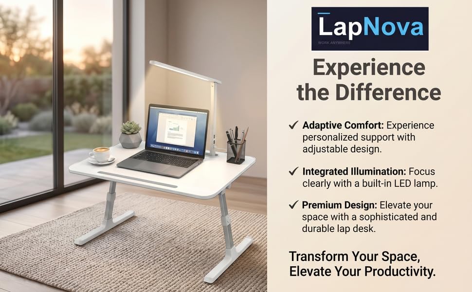 Premium LED Adjustable Lap Desk with Built-in LED Lamp