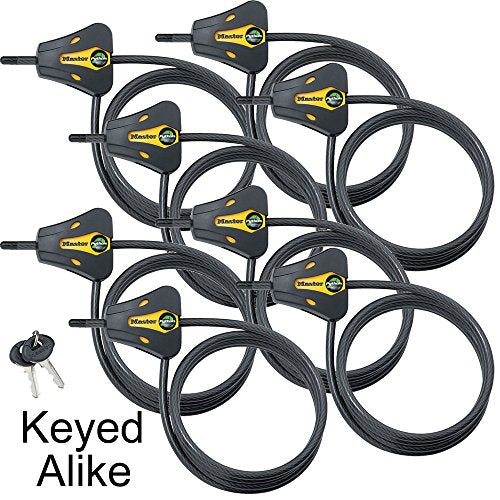 Master Lock - Keyed Alike Trail Camera Python Adjustable Cable Locks w/16 Keys, Model# 8419KA-8 - size: 8 Pack