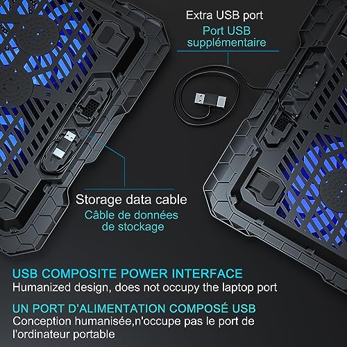 TopMate C302 Laptop Cooling Pad Ultra Slim Notebook Cooler, Laptop Fan Cooling Stand with 2 Quiet Big Fans Blue LED Light, Chill Mat with Built-in USB Cable Plug and Play, for 10-15.6 Inch Laptops