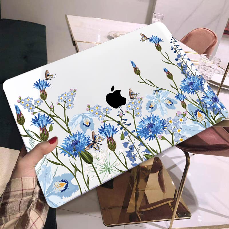 Compatible with MacBook Air 13 Inch Case 2018 2019 2020 2021 Release A2337 M1 A1932 A2179 Touch ID, Plastic Hard Case Keyboard Cover Screen Protector for Mac Air 13 M1, Tropical Blue Flowers - color: Tropical Blue Flowers