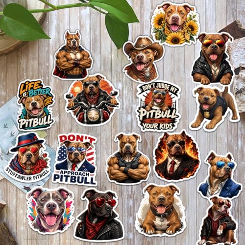 18PCS Pit Bull Dog Stickers – Funny Waterproof Vinyl Decals for Dog, Pitbull Lovers, Laptop, Scrapbook, Phone, Car, Water Bottles - color: Pitbull