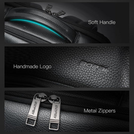 BOPai Genuine Leather Backpack for Men Multi-Function 15.6 inch Laptop Premium Executive Business Travel Friendly Smart Rucksack Anti Theft Large Capacity Office Classic Black - color: Black3