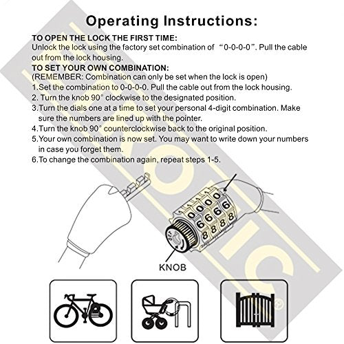 Etronic Bike Lock M6, Cable Lock 6 Feet Long Coiled Security Resettable Combo Combination Lock Bicycle Lock with Mounting Bracket - color: Pink