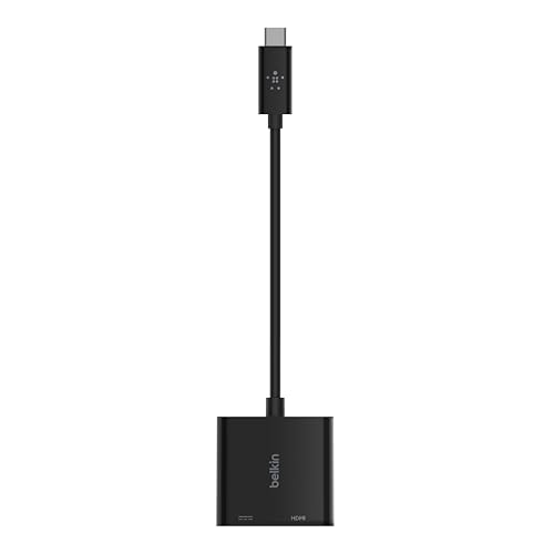 Belkin USB C to HDMI Adapter + USBC Charging Port to Charge While You Display, Supports 4K UHD Video, Passthrough Power up to 60W for Connected Devices, Compatible with MacBook, iPad, Windows - size: (Pack of 1), style: USB-C to HDMI + Charging