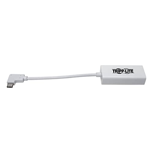 Tripp Lite Right Angle USB C to Ethernet Adapter, Thunderbolt 3 to Ethernet Adapter, Gigabit Ethernet Adapter, USB 3.1 Gen 1, 10/100/1000 Mbps, White (U436-06N-GBW-RA)
