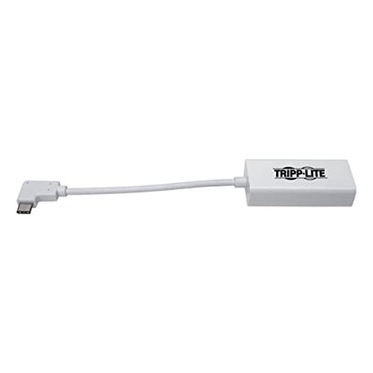 Tripp Lite Right Angle USB C to Ethernet Adapter, Thunderbolt 3 to Ethernet Adapter, Gigabit Ethernet Adapter, USB 3.1 Gen 1, 10/100/1000 Mbps, White (U436-06N-GBW-RA)