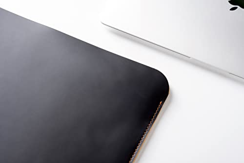 Leather Laptop Sleeve, Handmade Slim Case for MacBook Air 13" (M2) 2024, (M3) 2024 & 15 inch (M3) 2044 - color: New Black & Tobacco, size: 13"