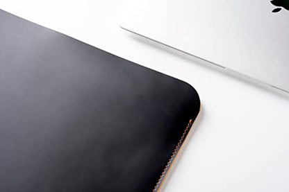 Leather Laptop Sleeve, Handmade Slim Case for MacBook Air 13" (M2) 2024, (M3) 2024 & 15 inch (M3) 2044 - color: New Black & Tobacco, size: 13"
