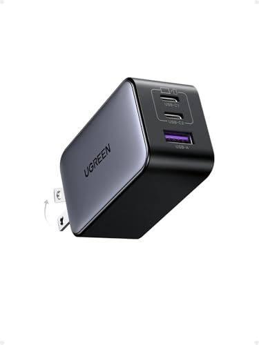 UGREEN Nexode 65W GaN USB C Wall Charger, 3-Port Compact Foldable Fast Charger Power Adapter for iPhone 17/16/15 Series, Galaxy S25/S24, Pixel 10/9, MacBook Pro/Air, Dell XPS, iPad Pro (Black) - color: Black