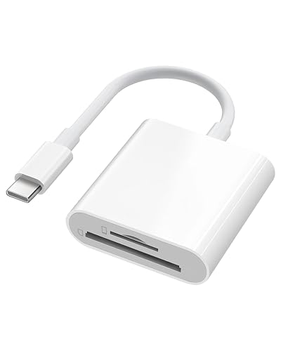 SD Card Reader for iPhone Digital Camera Adapter to iPhone USB C | iPhone 15/16/17 Series Dual Slot USB 3.0 Memory Card Reader Portable SD Micro SD/TF Card Adapter iPad Pro MacBook Android
