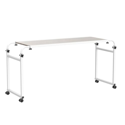 TigerDad Adjustable Overbed Table with Wheels, Mobile Laptop Desk on Wheels for King Queen Bed, Height Adjustable Rolling Computer Cart with Stand, Ancient Oak - color: Ancient Oak