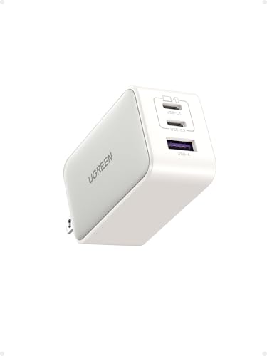 UGREEN 65W USB C Charger Block, Nexode 3-Port GaN Fast Type C Charger, Compact Foldable Power Adapter for MacBook Pro/Air, Dell XPS, iPhone 16/15, iPad Pro, Galaxy S25, (White) - color: White