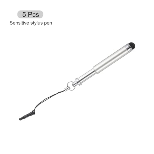 MECCANIXITY 5pcs Metallic Stylus Pen Retractable Aluminum Alloy Mini Capacitive Pens for Universal All Touch Screen Devices, Grey - color: Grey