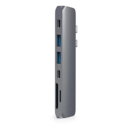 Satechi USB C Hub Adapter, USBC Dongle 7 in 1, USB-C with 4K HDMI, 87W PD Charging, USBC Data, 2 USB-A Data, Micro/SD Card Readers, for MacBook Air/Pro/Neo - Space Gray - color: Space Gray
