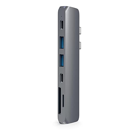 Satechi USB C Hub Adapter, USBC Dongle 7 in 1, USB-C with 4K HDMI, 87W PD Charging, USBC Data, 2 USB-A Data, Micro/SD Card Readers, for MacBook Air/Pro/Neo - Space Gray - color: Space Gray