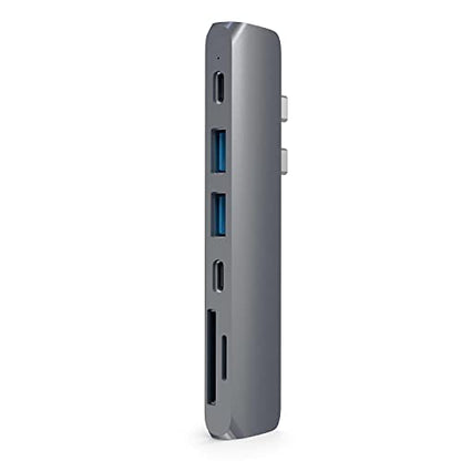 Satechi USB C Hub Adapter, USBC Dongle 7 in 1, USB-C with 4K HDMI, 87W PD Charging, USBC Data, 2 USB-A Data, Micro/SD Card Readers, for MacBook Air/Pro/Neo - Space Gray - color: Space Gray